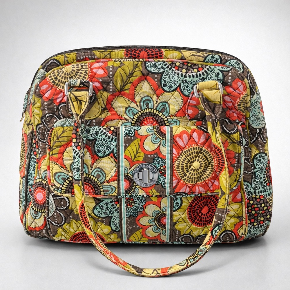 VERA BRADLEY Turn Lock Satchel Flower Shower Retired Quilted Cotton Bag